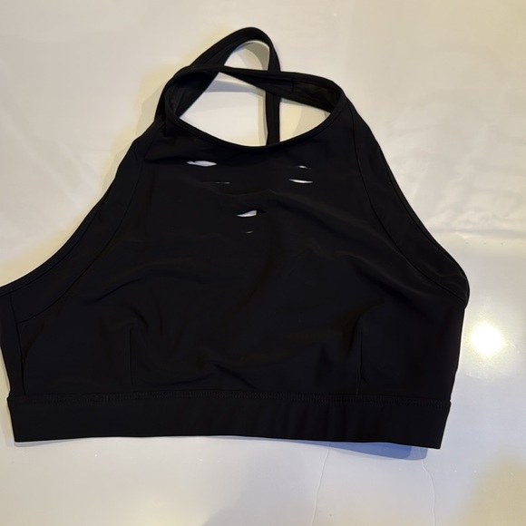 Alo Black Ribbed High Neck Sports Bra Size L - Picture 2 of 5